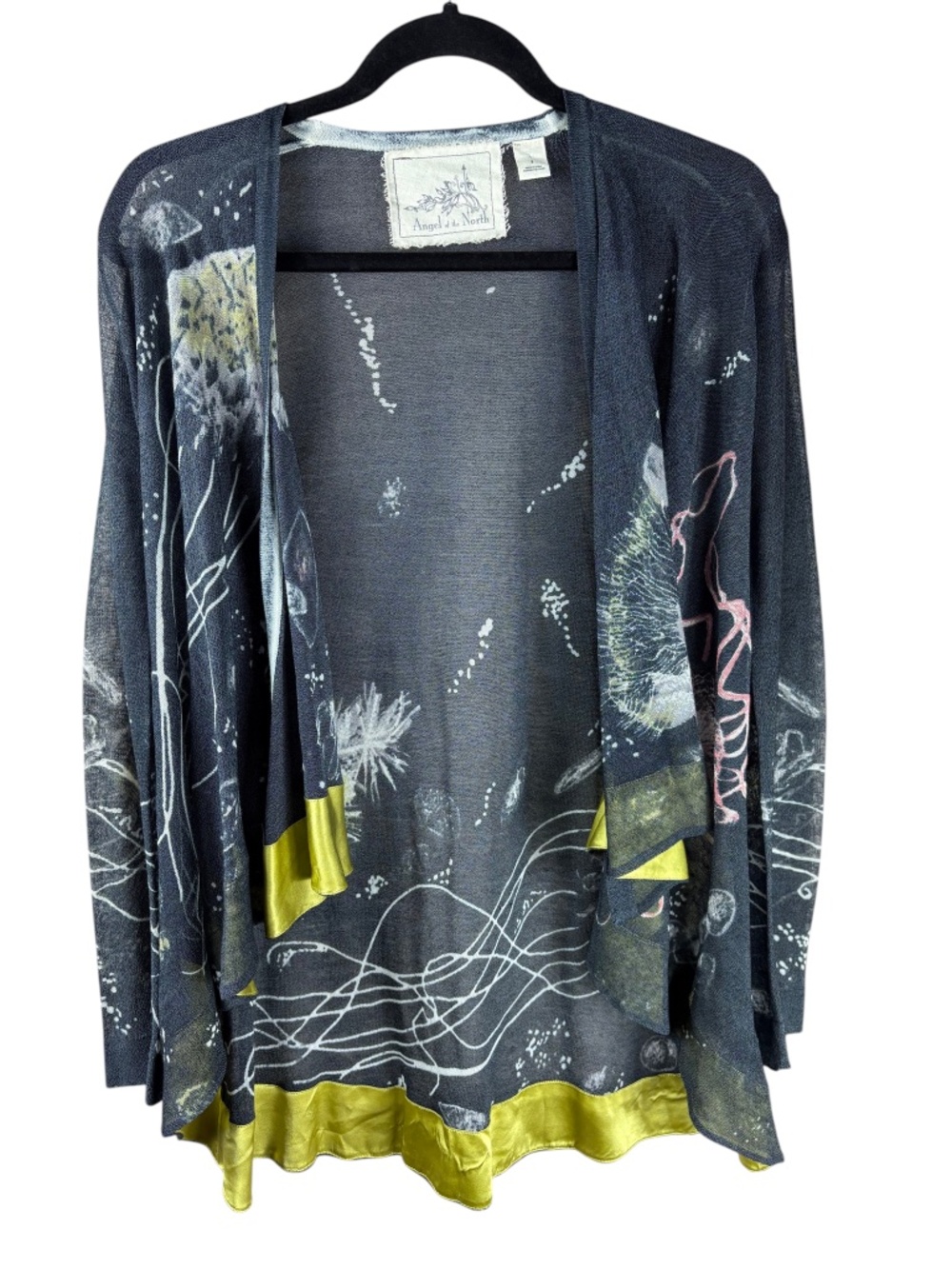Anthropologie Angel Of The North Silk Trim Draped Kimono Cardigan Small Sz S